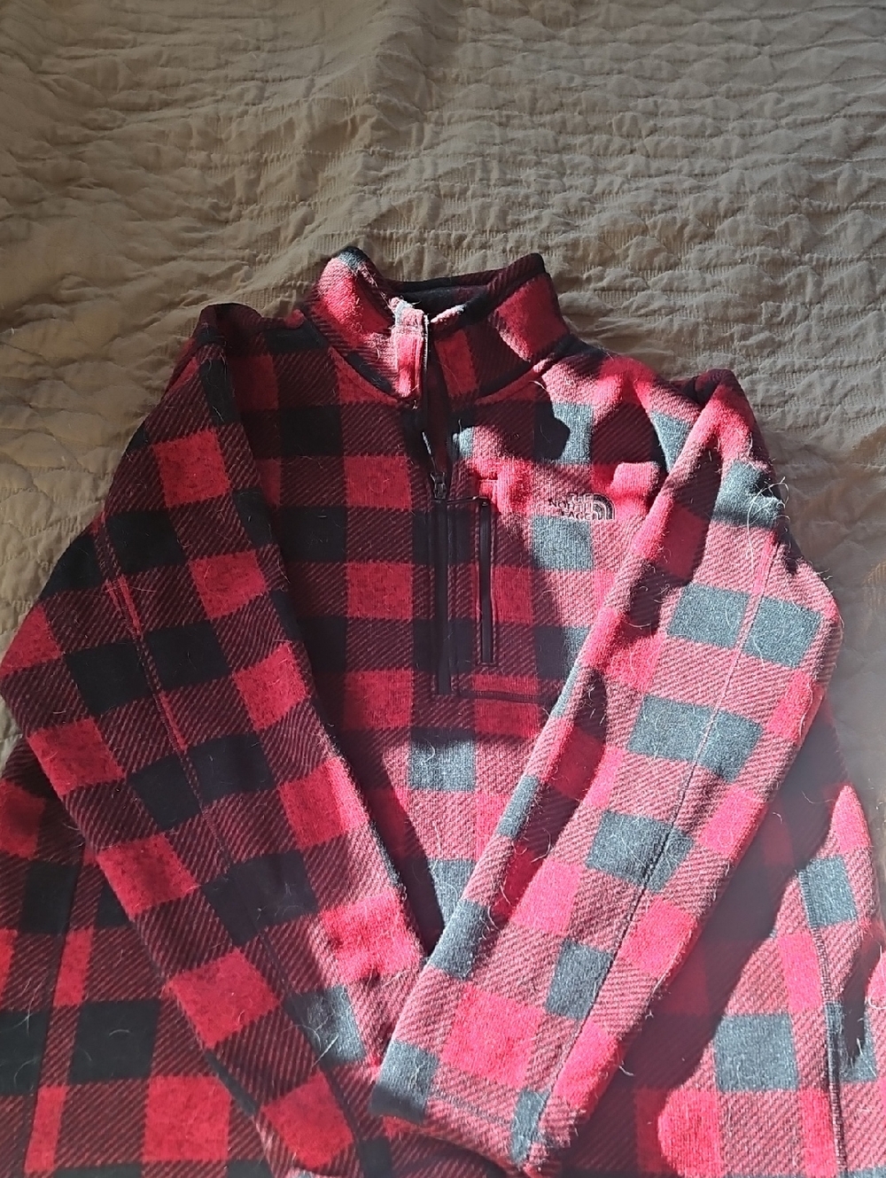 The North Face Red and Black Buffalo Plaid Fleece Pullover